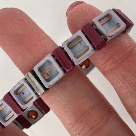 Roxanne Assoulin Womens Enamel Swarovski Crystal Stretch Bracelet Light blue Red - Picture 10 of 12